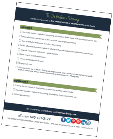 Sell Your Home Without Stress: Free Printable Pre-Showing Checklist | The Harrisonburg Homes Team